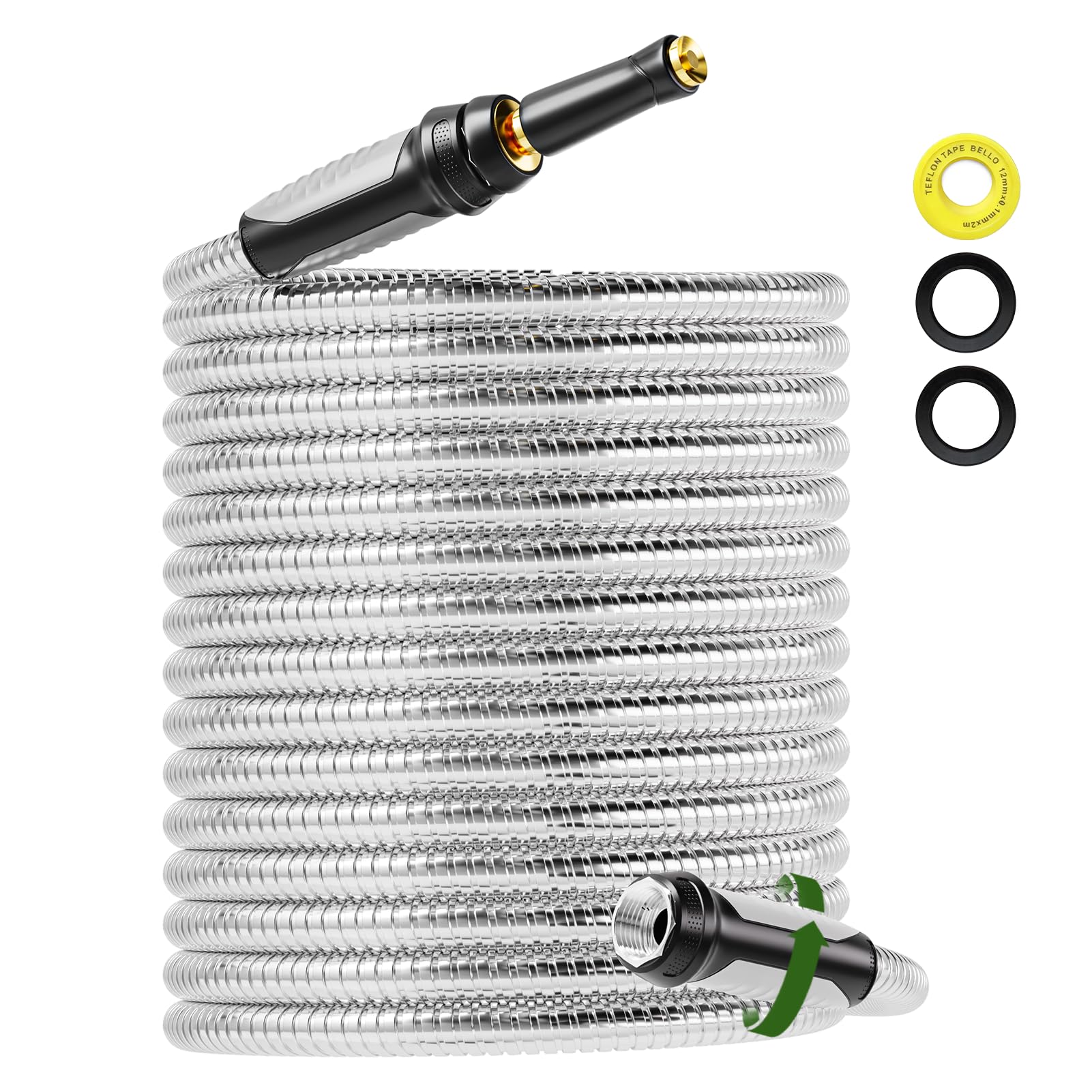 SPECILITE 100ft 304 Stainless Steel Garden Hose, Metal Hosepipe with Nozzle