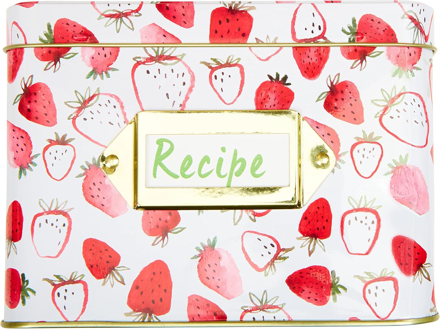 C.R. Gibson Recipe Card and Box Set - Vintage Style Tin Recipe Box with 40 Cards and 12 Dividers, 4.2" x 6.6", Strawberry Fields