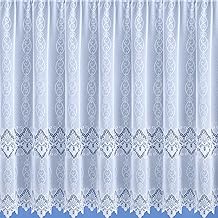 Riley 90inch (229cm) Drop White Modern Window Net Curtain With Abstract Design And Detailed Scalloped Bottom. Sold By The Metre