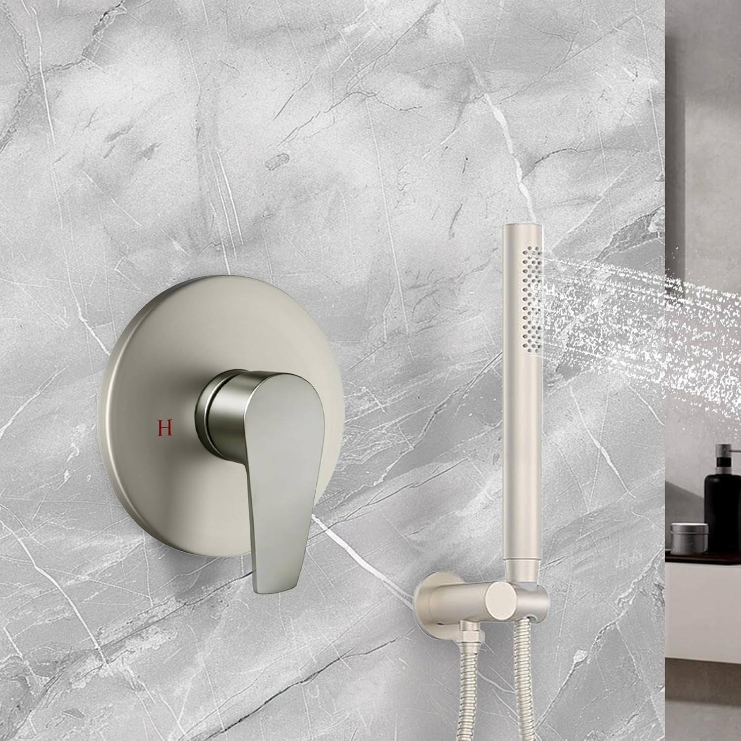 Solid Brass Single Function Pressure Balancing Valve Concealed Installation Round Shower Diverter Valve Wall Mount (Brushed Nickel)