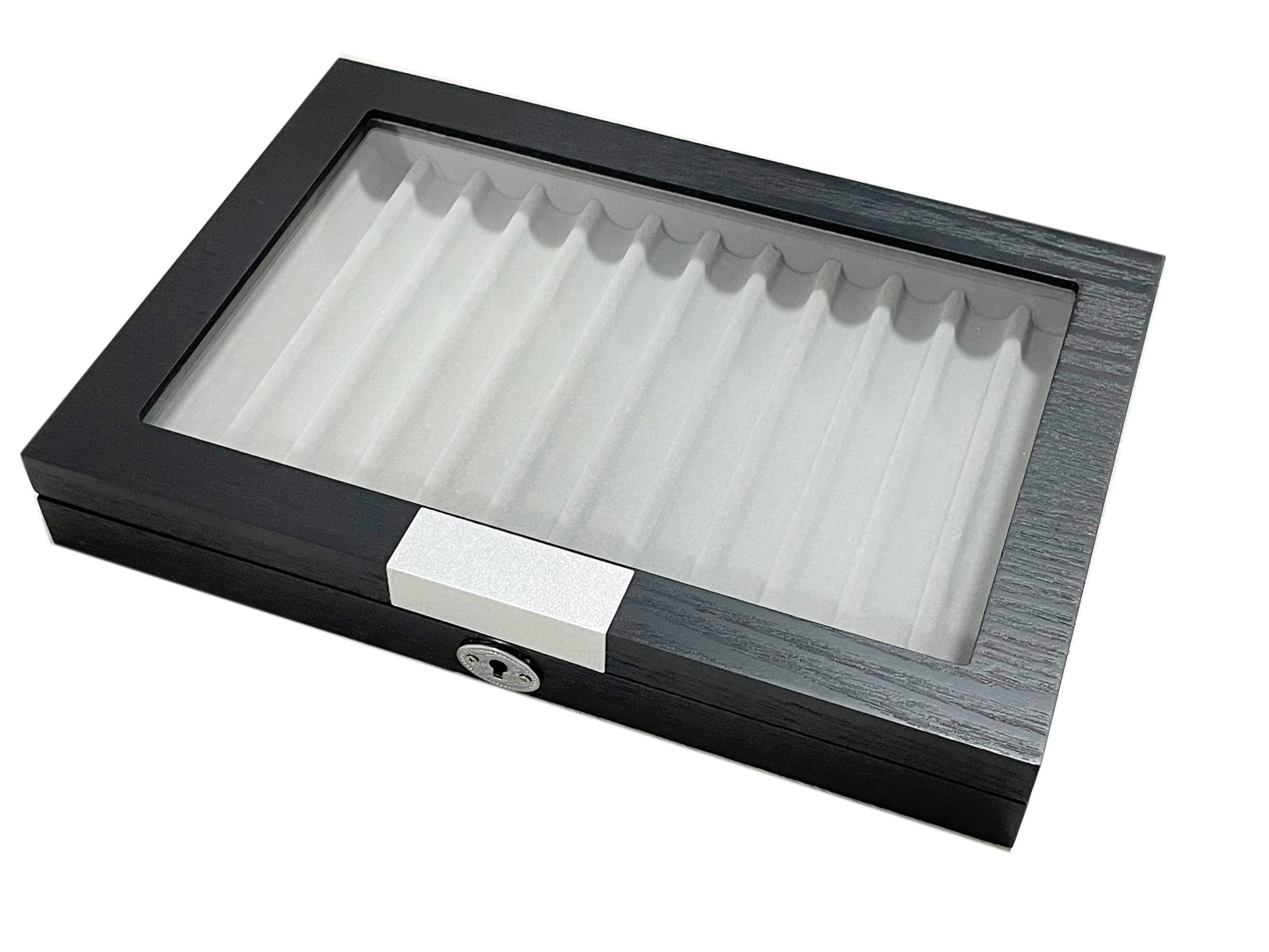 MR Maestro Relojero - Scatola Portapenne con vetrina per 12 penne in legno | Espositore penne stilografiche | Portapenne da esposizione | Raccoglitore collezioni | Nero, Legno e Alluminio