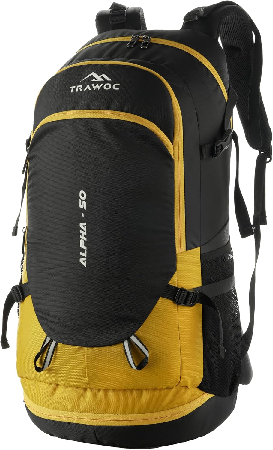 TRAWOC ALPHA 50 Litre Travel Backpack Water Resistant Daypack Bag for Cycling Trekking Hiking Camping for Men & Women, Yellow
