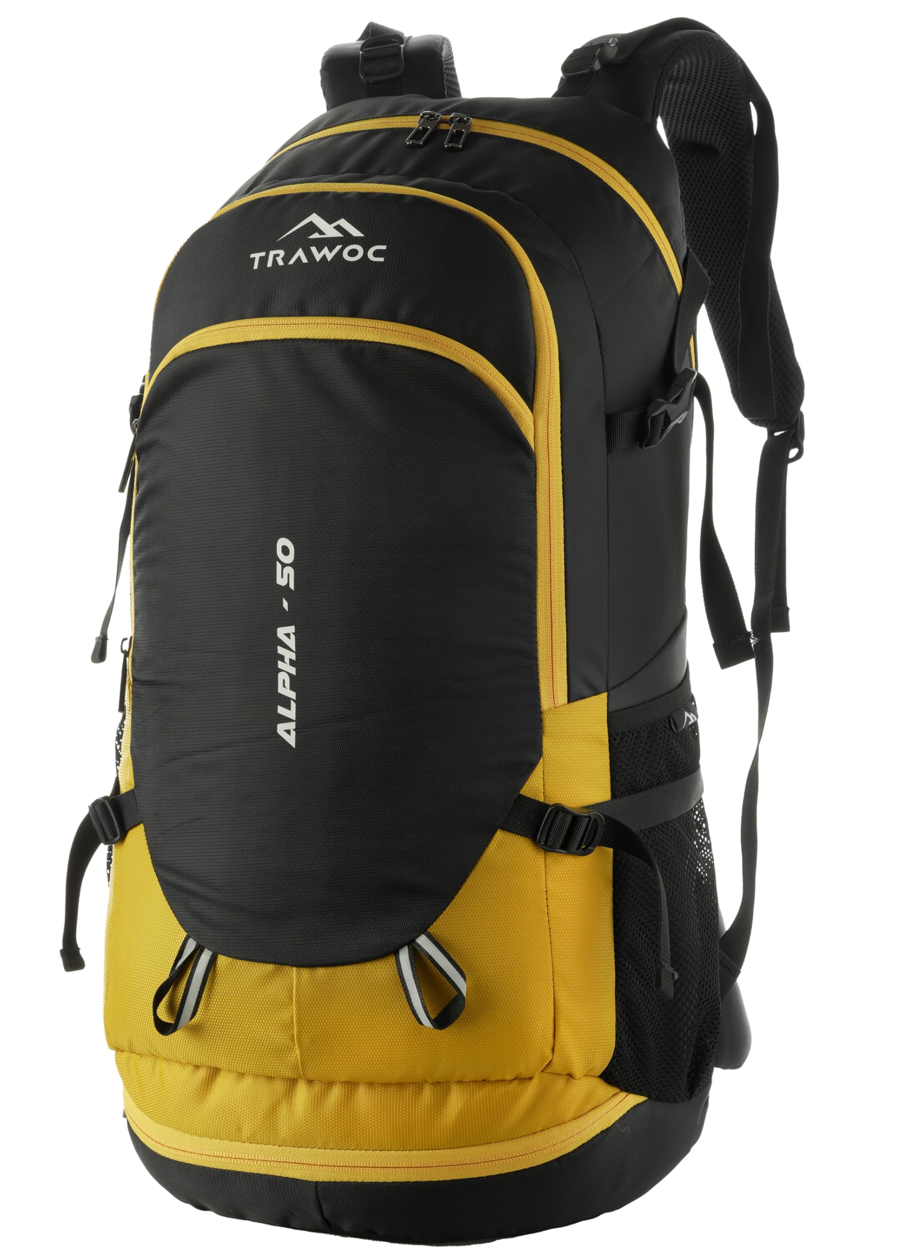 TRAWOC ALPHA 50 Litre Travel Backpack Water Resistant Daypack Bag for Cycling Trekking Hiking Camping for Men & Women, 3 Year Warranty, Yellow