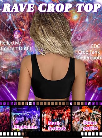 Rave Top for Women - Festival Reflective Strip Crop Tank Underboob Shirt