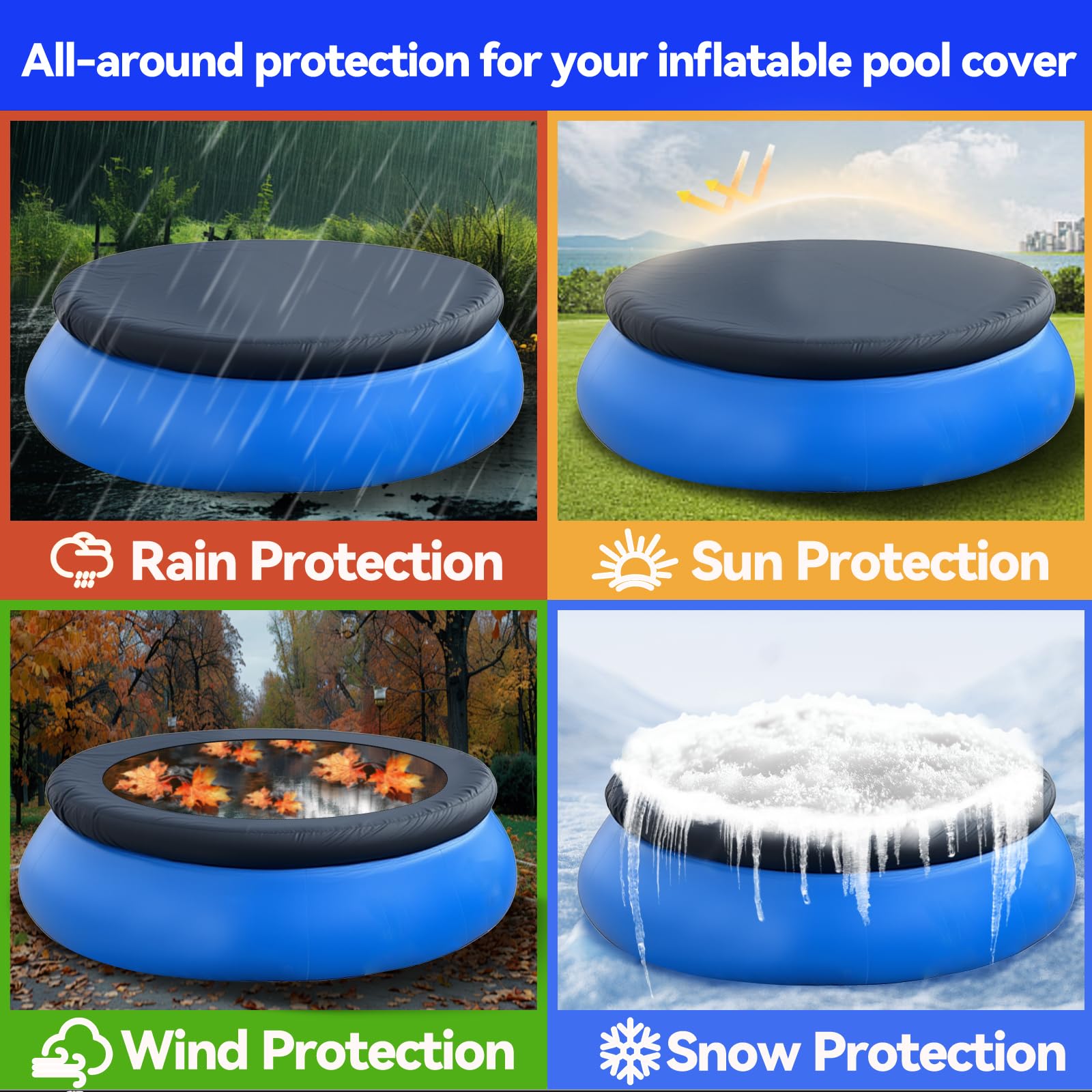 Cubierta de piscina redonda para piscinas hinchables de 457 cm, resistente al desgarro, tela Oxford, lona para piscina, redonda, resistente al viento, resistente a las hojas, resistente a los