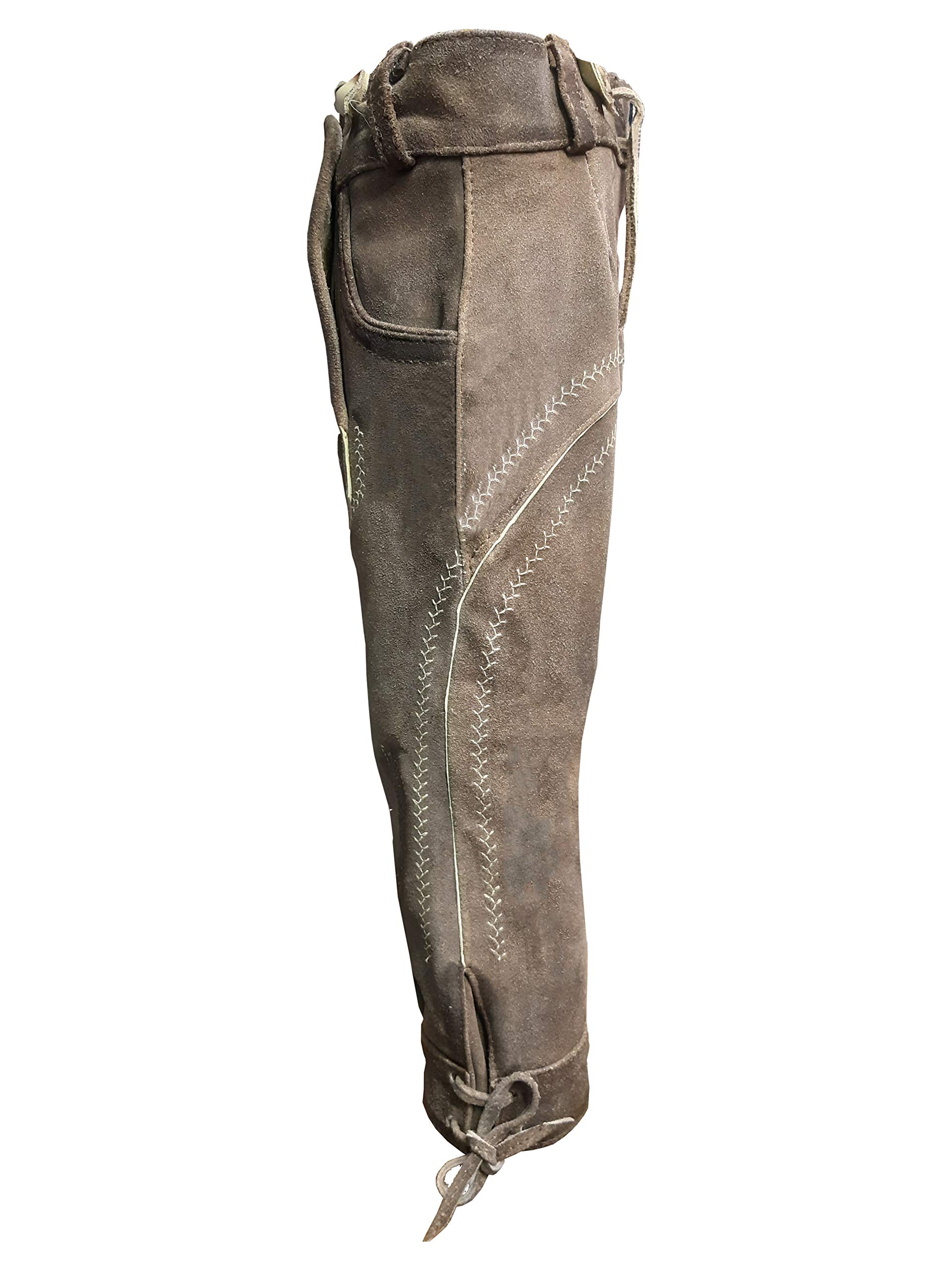 Kinder Trachten Lederhose, Kniebund mit Träger, Echtes Leder, Weiches Veloursleder, Braun, Sandro Kniebund