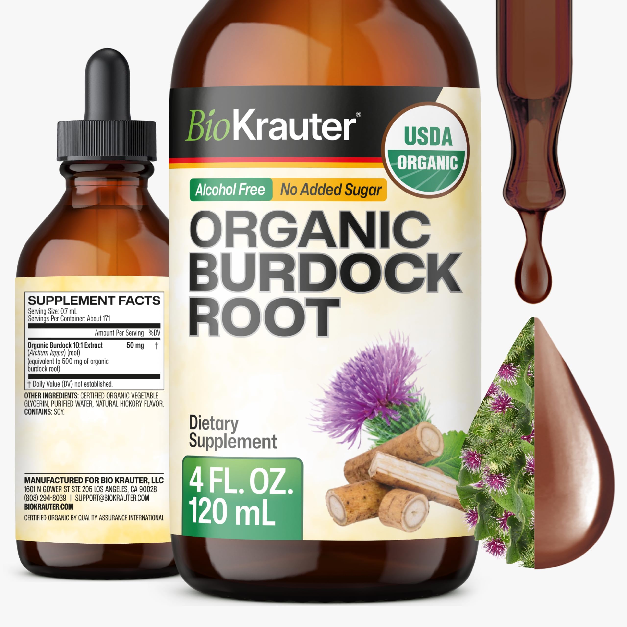 USDA Organic Burdock Root for Antioxidant & Digestive Support - 4 Fl.Oz