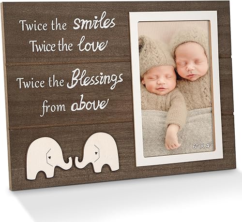 Marco de fotos para bebés gemelos, anuncio de embarazo doble, marco de fotos de madera para niños y niñas, gemelos gemelos, regalos de recuerdo de