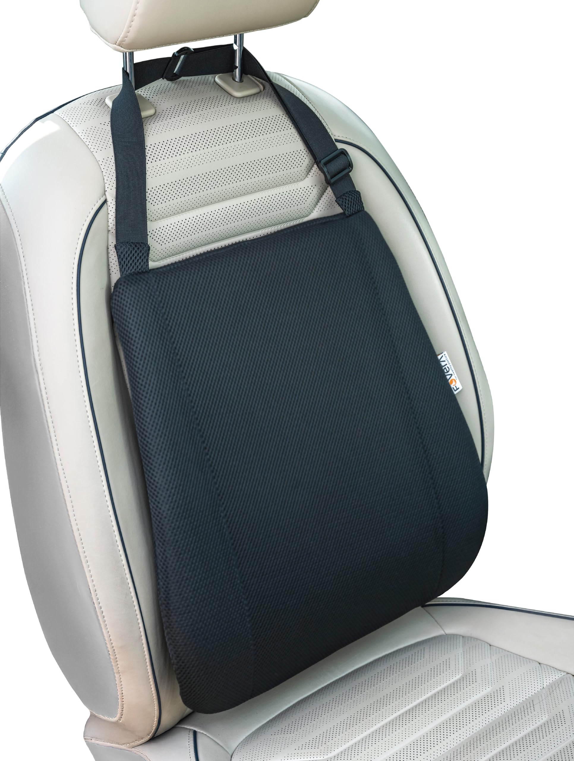 FOVERA Car Seat Back Support | 2 Years Warranty | Memory Foam Backrest Lumbar Support Cushion for Comfortable Long Drive & Daily Commute, Suitable for All Cars Seats (Black, Pack of 1)