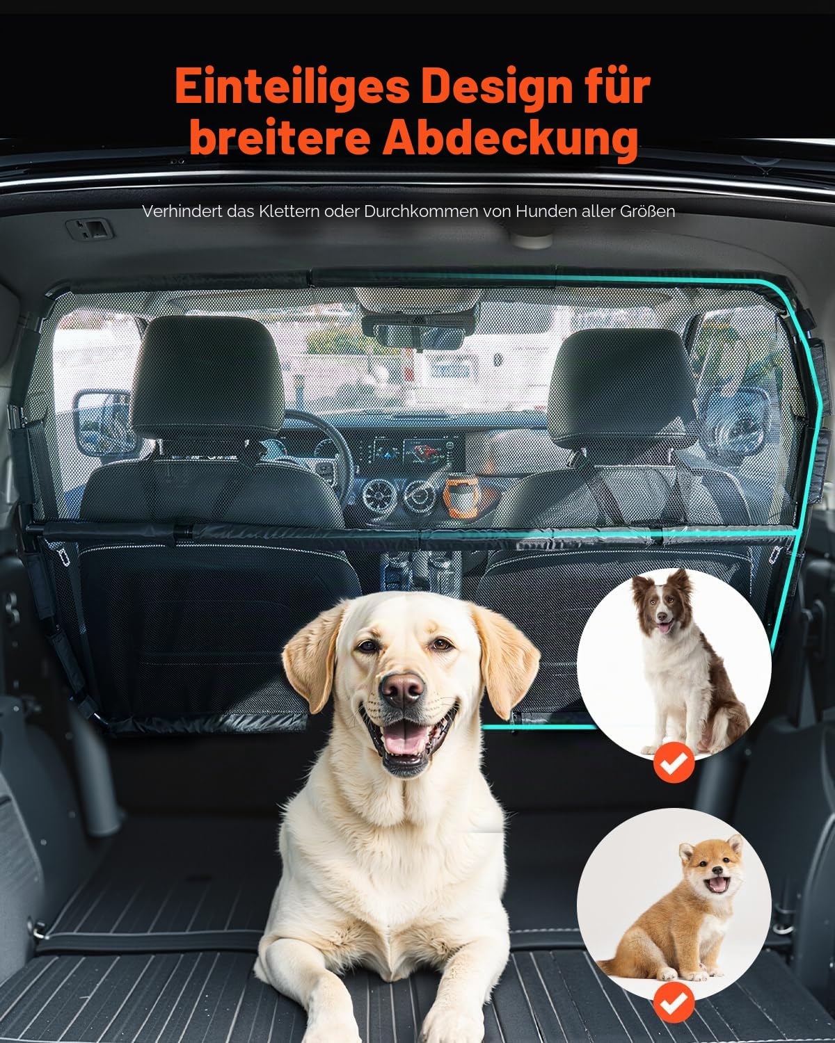 VEVOR Hunde Autobarriere 1415 mm Trennwand Hundegitter zur Montage an Vordersitzen Autoschutzgitter Haustierbarriere mit Netzgewebe, universell passende Autobarriere für SUVs Lkws Fahrzeuge, schwarz