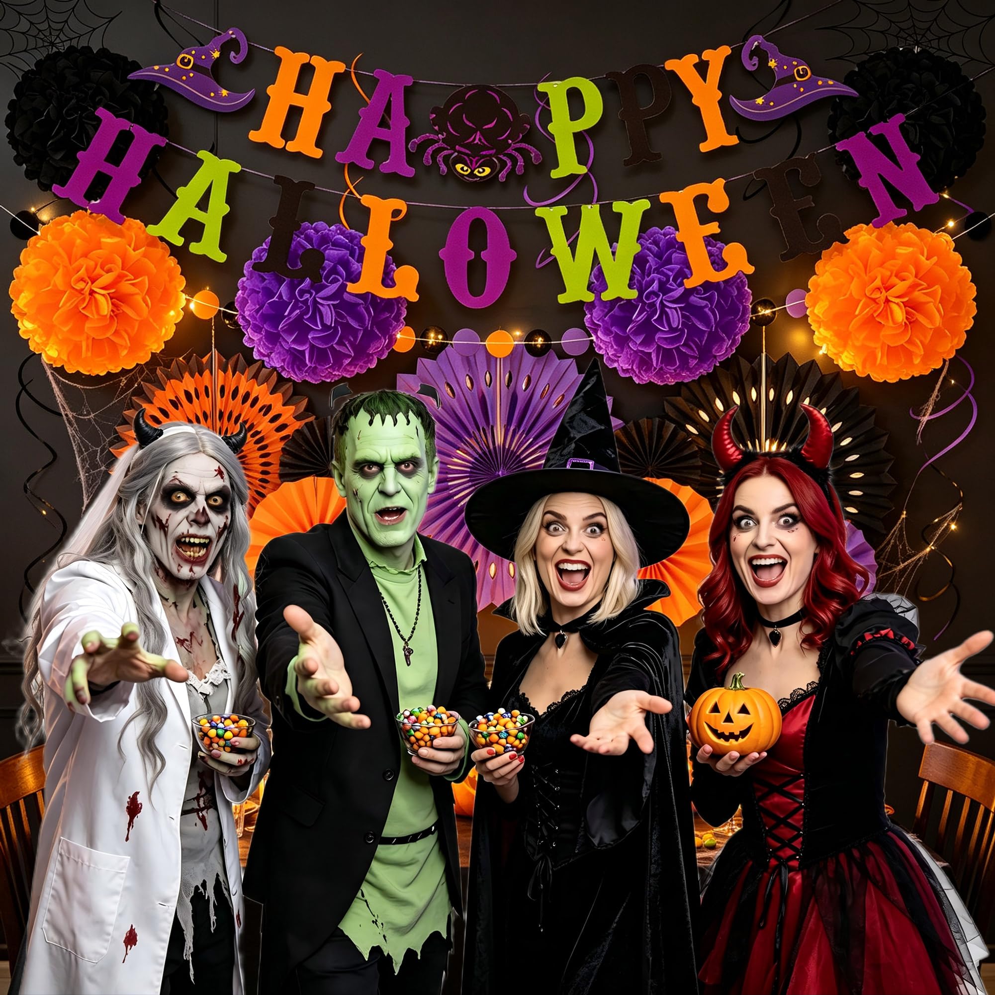24 decoraciones de fiesta de Halloween, reutilizables para interiores y