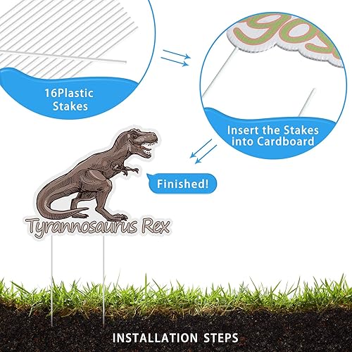 Miniatura 2 de 8 letreros de dinosaurio para patio, decoración de césped al aire libre, impermeables, de plástico corrugado con estacas para niños, suministros de