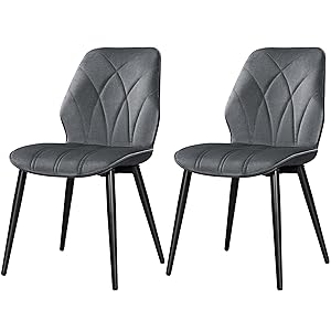 Yaheetech Juego de 2 Sillas de Comedor Nórdico Sin Brazos Sillas de Cocina con Asiento Tapizado con Patas de Metal para Comedor, Dormitorio y Estudio Gris Oscuro