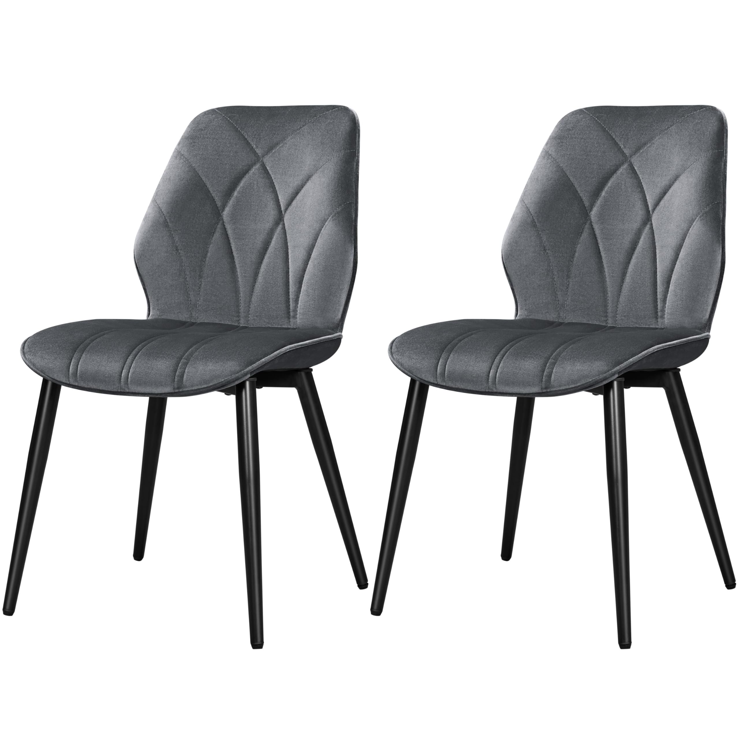 Yaheetech 2PCS Sillas de Comedor Nórdico Sin Brazos Sillas de Cocina con Asiento Tapizado con Patas de Metal para Comedor, Dormitorio y Estudio Gris Oscuro