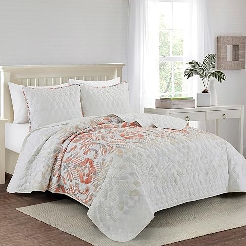 ESCA RAYSA - Juego de colcha geométrica occidental de 3 piezas con 2 fundas de almohada, tamaño matrimonialqueen, transpirable, para todas las