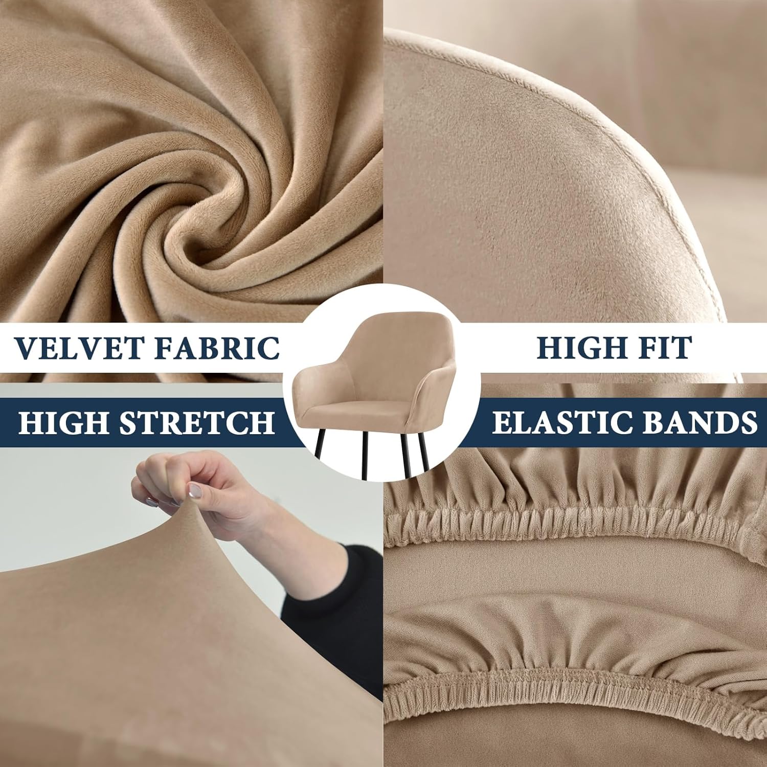 Velvet Curved Back Dining Room Chair Covers with Arms Stretch Swivel Bar Stool Chair Slipcover with Armrest Accent Removable Vanity Kitchen Office Desk Armchair Protector Covers