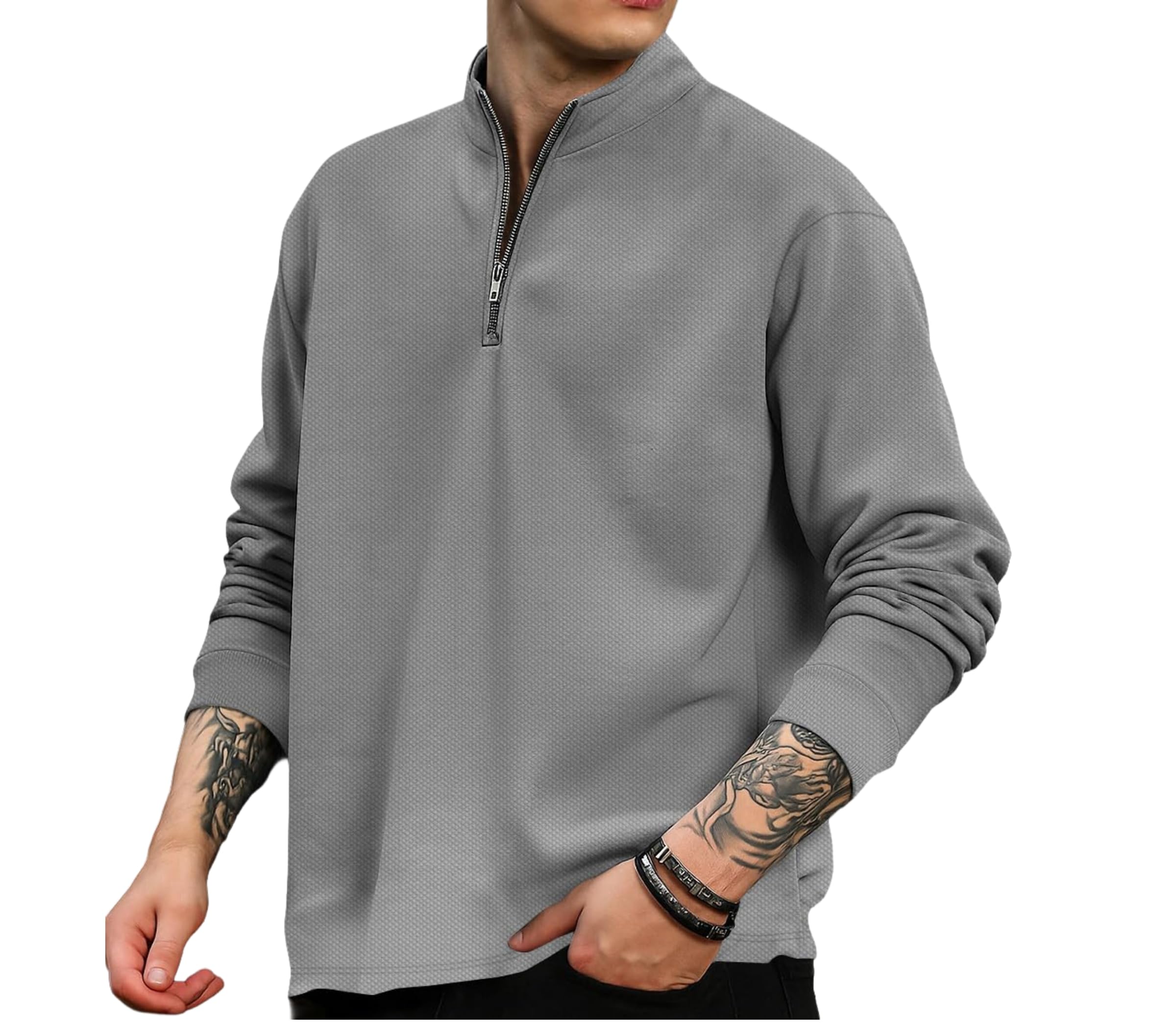 avix Men’s Quarter Zip Pullover Sweatshirt Long Sleeves Textured Cotton Blend Fabric, Solid Pattern Comfortable & Stylish Casual Wear for Fall & Winter-picture-41