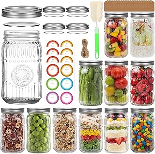 32 oz Wide Mouth Mason Jars with Airtight Lids and Bands, 12-Pack with E...