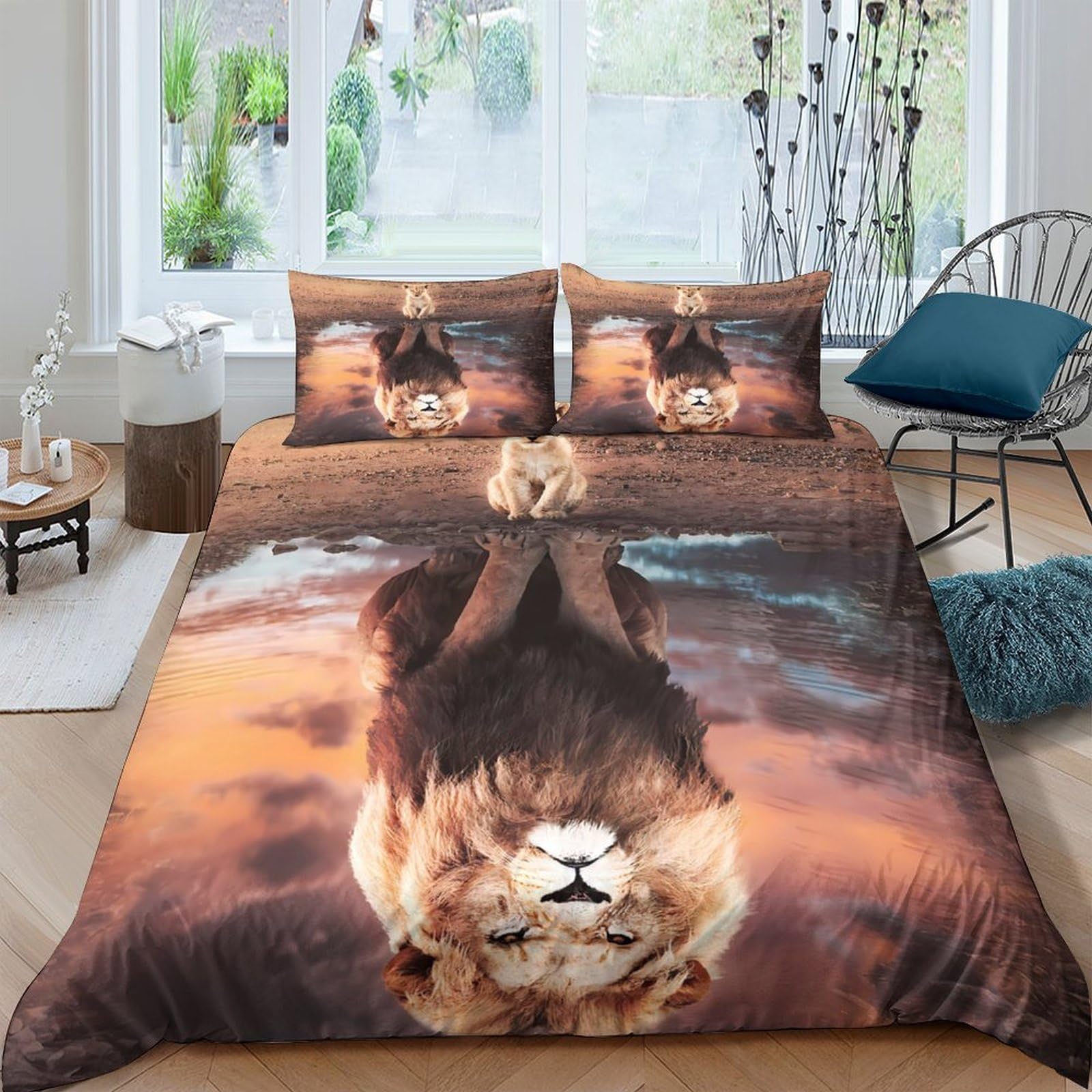 Ctjqhvkz Style-1 3D Printed Majestic Lion Fitted Sheet Microfiber Soft Breathable Sunset Reflection Mattress Cover For Bedroom Decor Single（135X200cm）