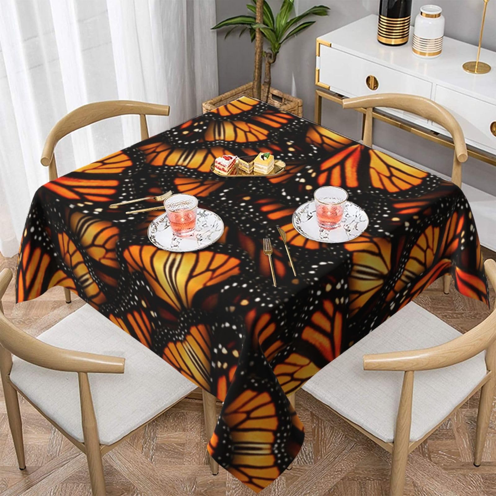 DCEHGEW Heaps of Orange Monarch Butterflies Prints Square Tablecloth 137x137 CM, Waterproof Fabric Table Cloth for Dining Table, Farmhouse Table Cover for Kitchen Dining Tabletop Decoration
