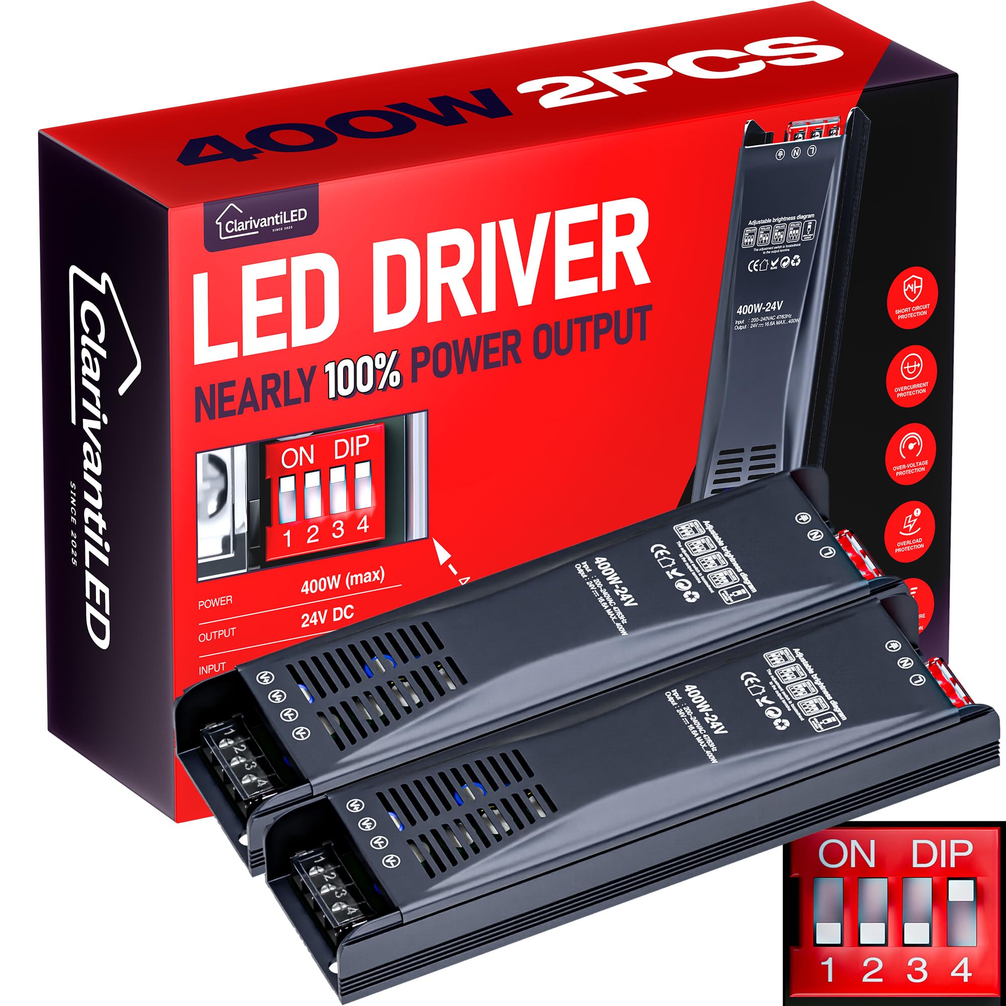 LED Transformer Dimmerabile 24V 400W 16.66A 2PCS Alimentatore stabilizzato switching Trasformatore AC220v 12v DC Striscia slim faretti Driver alimentatori trasformatori Strisce trafo Luci Power Supply