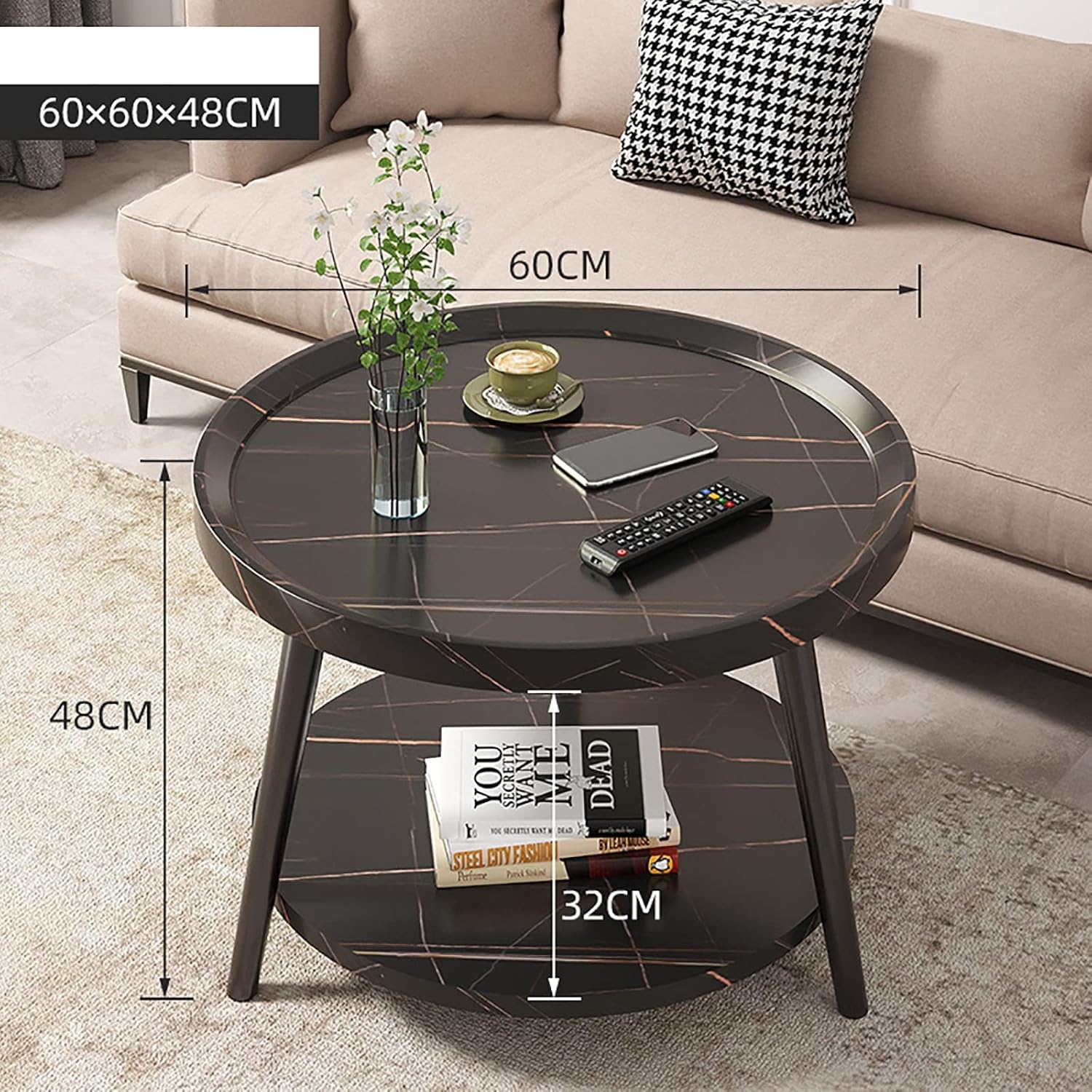 Round Coffee Table, Modern Simple Double-Layer Sofa Side Table/Bedside Table, Corner Table in Balcony Living Room, Tea Table (Color : C, Size : 60cm)