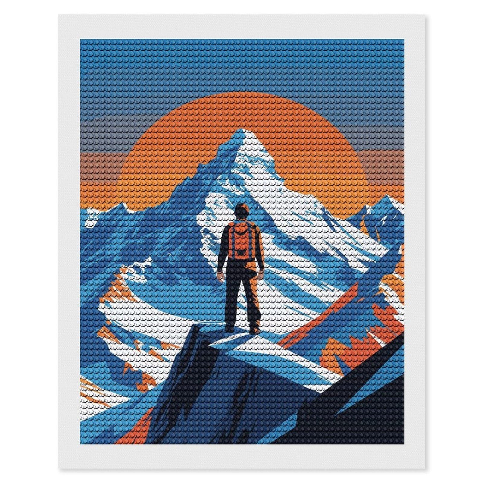 Junmoney Mountain Climber at Peak Vector Illustration DIY Diamond Art Canvas Kit 16"x20", Simple to Start, Fun Craft Experience, Modern Decor, Gift Idea, Adhesive Canvas