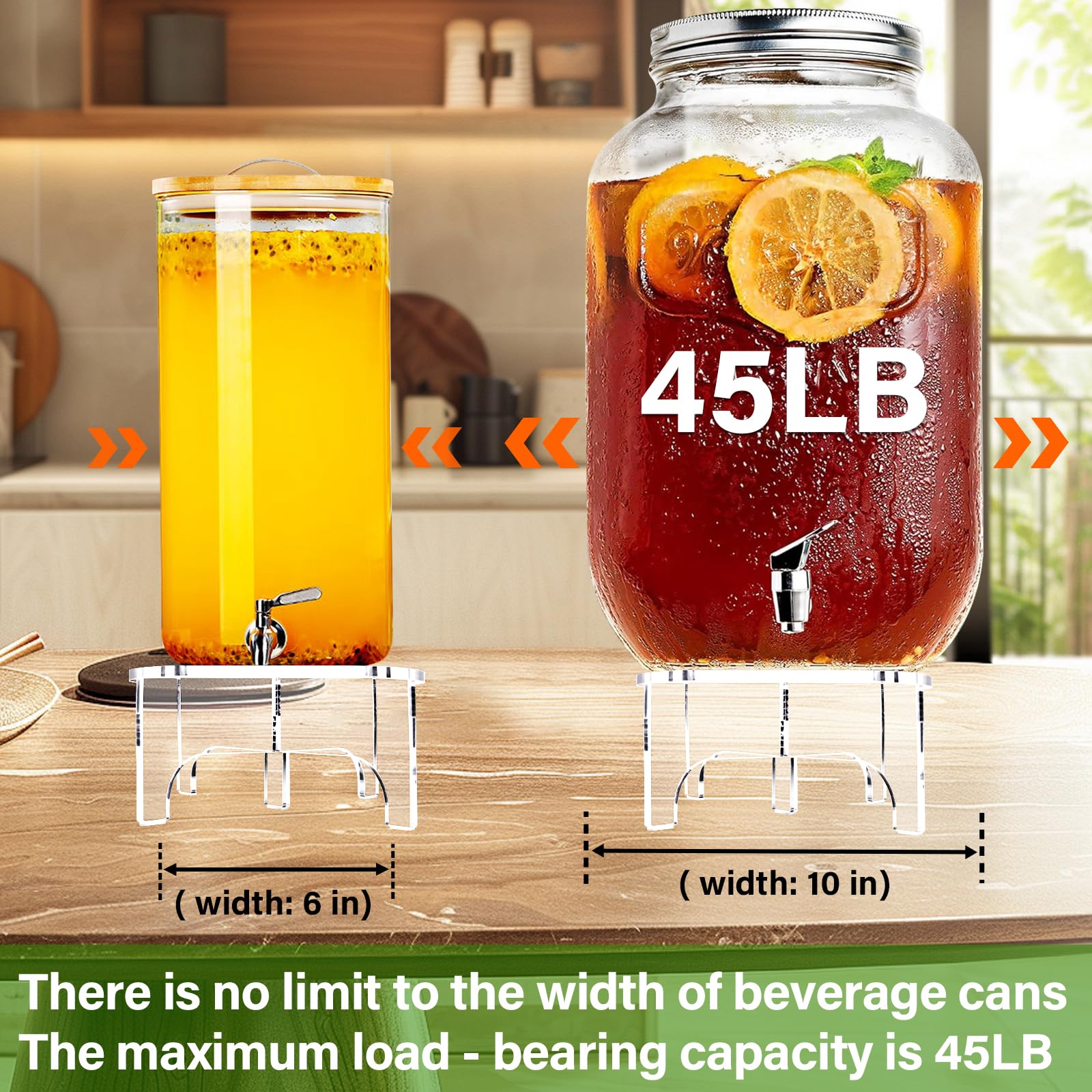 BESHIGH 2Pcs Glass Drink Dispenser Stand, Acrylic Stands,Fit Max 10 Inch Diameter of Beverage Dispenser Holder, Water Dispenser Stand for Parties and Events, Plant Stands, Cake Stand