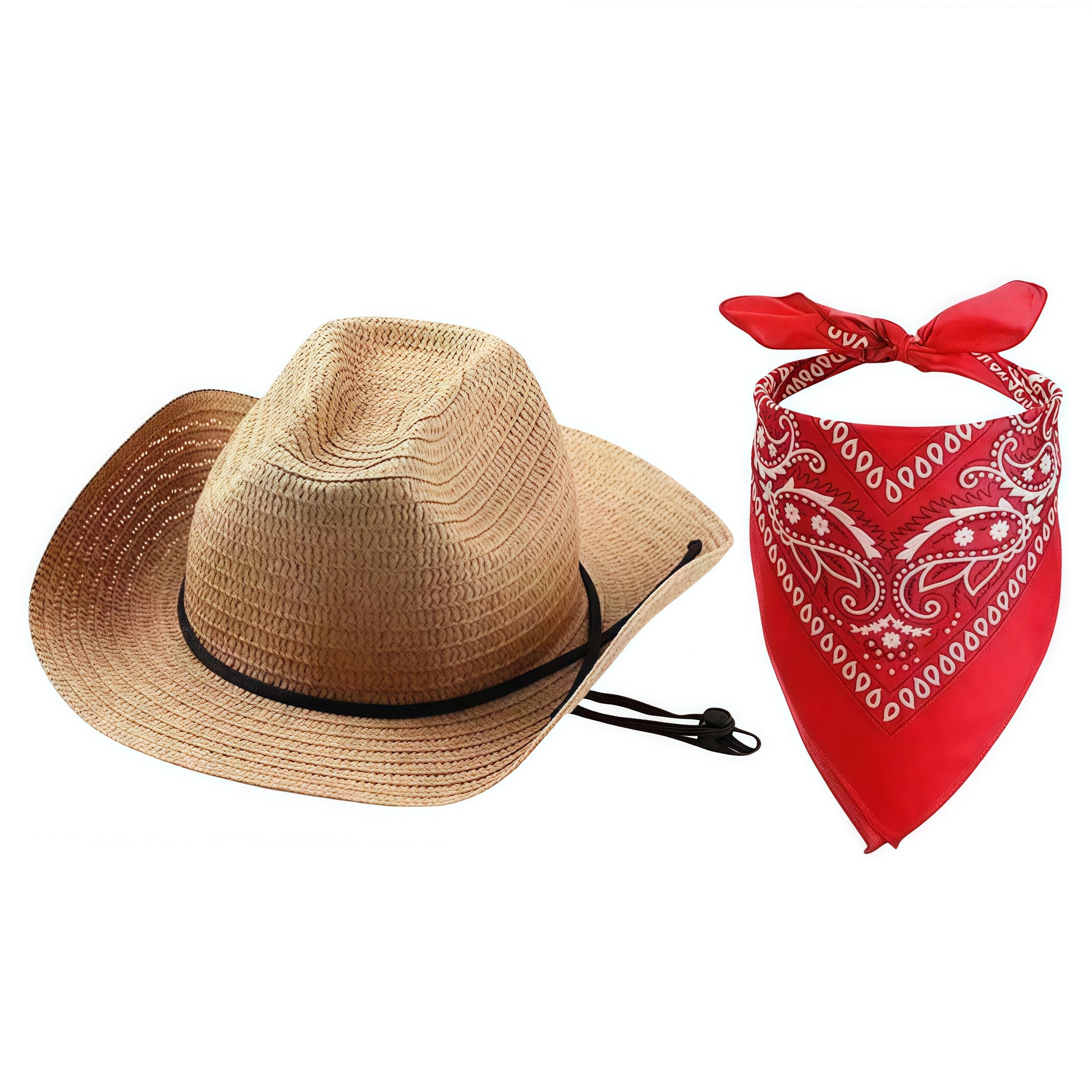 Générique Confezione da 10 cappelli da cowboy con bandane da uomo e da donna Western Cowgirl Hat Foulard Cappello di paglia Panama per accessori da festa, rodeo, mascherate