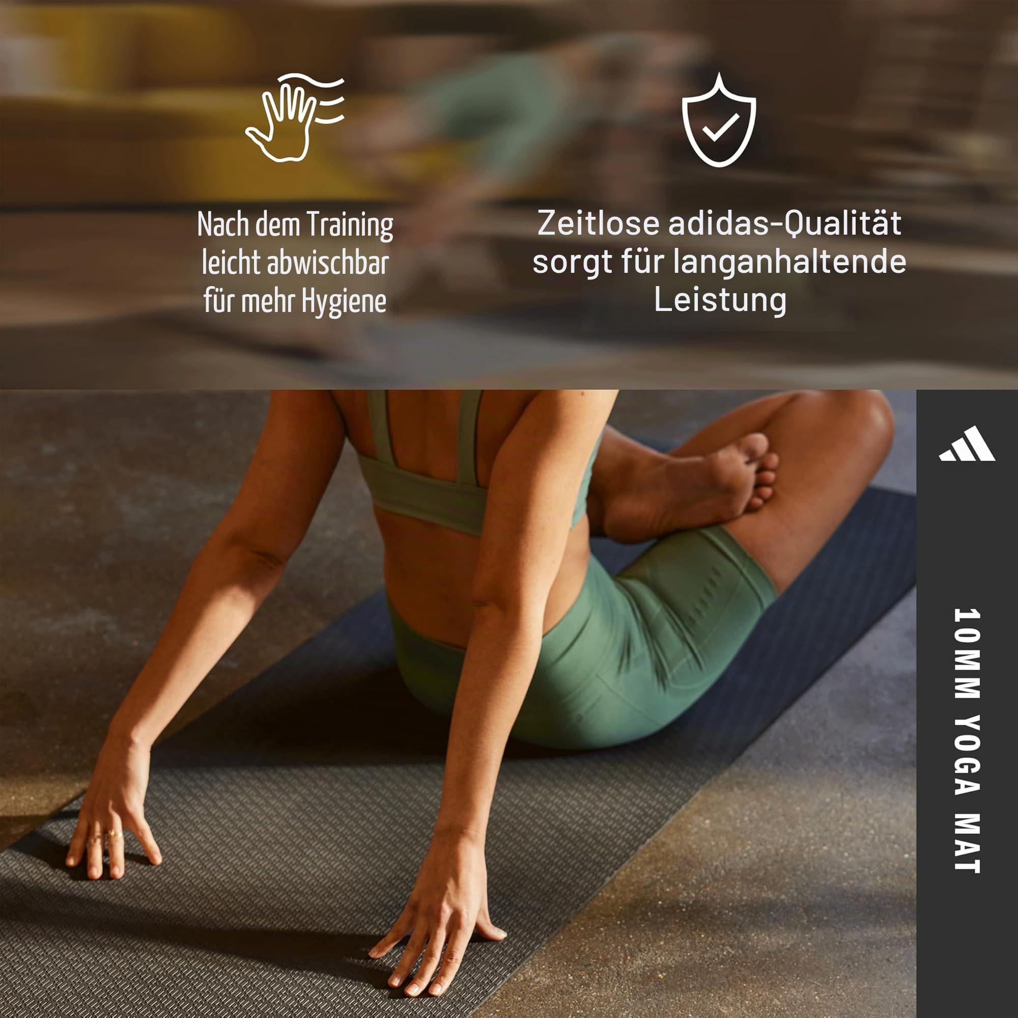 Adidas Yogamatte aus 50% recyceltem Material frei von PVC - rutschfeste und strukturierte Oberfläche (176 x 61 cm) für den perfekten Halt beim Yoga in 4mm / 6mm / 10mm