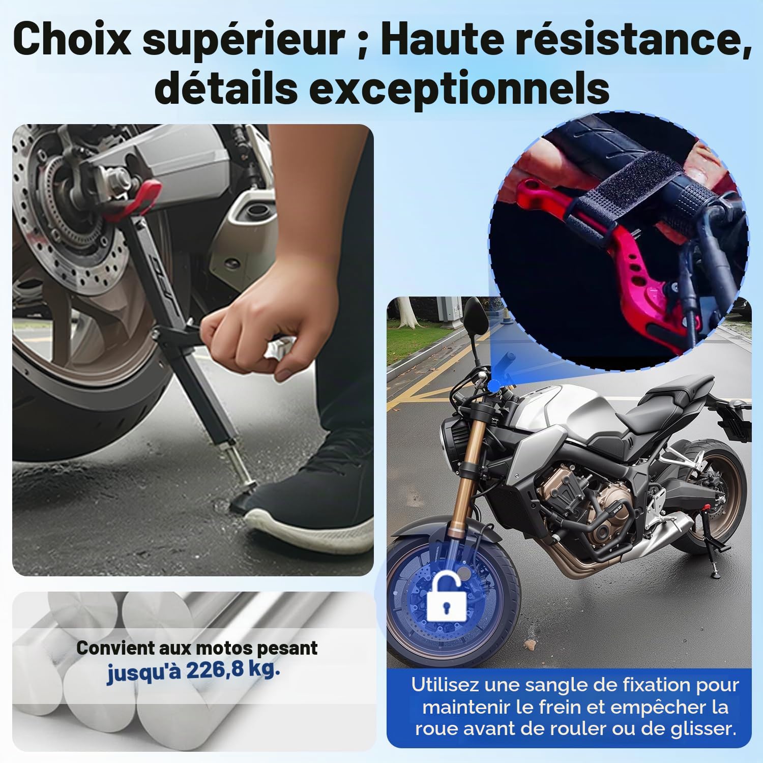 Support de levage de roue arrière et avant de moto, facile et portable, deuxième génération pour la plupart des roues de moto