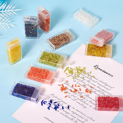 Miniatura 9 de Craftdady 6400Pcs 24 Colors Glass Bugle Seed Beads 4.6-5mm Tube Spacer Loose Pony Beads with 4Pcs Big Eye Beading Needles, 2 Rolls Crystal Thread