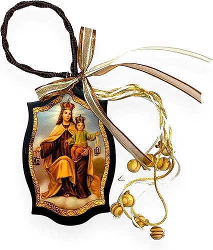 Nuestra Señora del Monte Carmelo Medallón de Madera Negra Colgante Casa Bendicion Bendicion para Hogar Virgen Carmen Medallon Protección