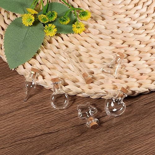 Miniatura 6 de HARFINGTON 20pcs Mini Glass Bottles with Cork Stoppers Flat Bottom Ball Shaped Tiny Glass Jars Small Glass Vials Transparent Clear Wishing Bottles