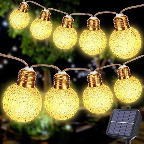 Toodour Solar Outdoor String Lights, 26ft Vintage Rope Hemp Solar Patio Lights with 16 Bulbs, 8 Modes Waterproof Solar Lights for Outside, Fence, Garden, Balcony, Bistro, Outdoor Decor - Warm White