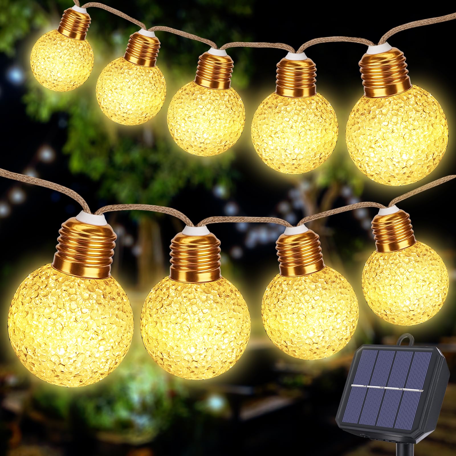 Toodour Solar String Lights Outdoor, 26Ft Vintage Rope Hemp Solar Outdoor Lights with 16 Bulbs, 8 Mode Warm White Patio Light for Outside Fence Gazebo Garden Balcony Decorations