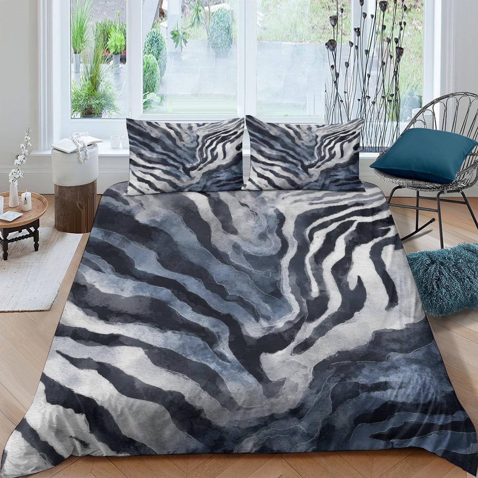 Ctjqhvkz Style-10 3D Printed Zebra Stripes Fitted Sheet Microfiber Soft Black White Wave Mattress Cover For Bedroom Dorm Easy Care Single（135X200cm）