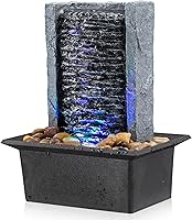 AMOOTEK Tabletop Rock Fountain with LED Lights - Indoor Waterfall for Zen Home Office Decor