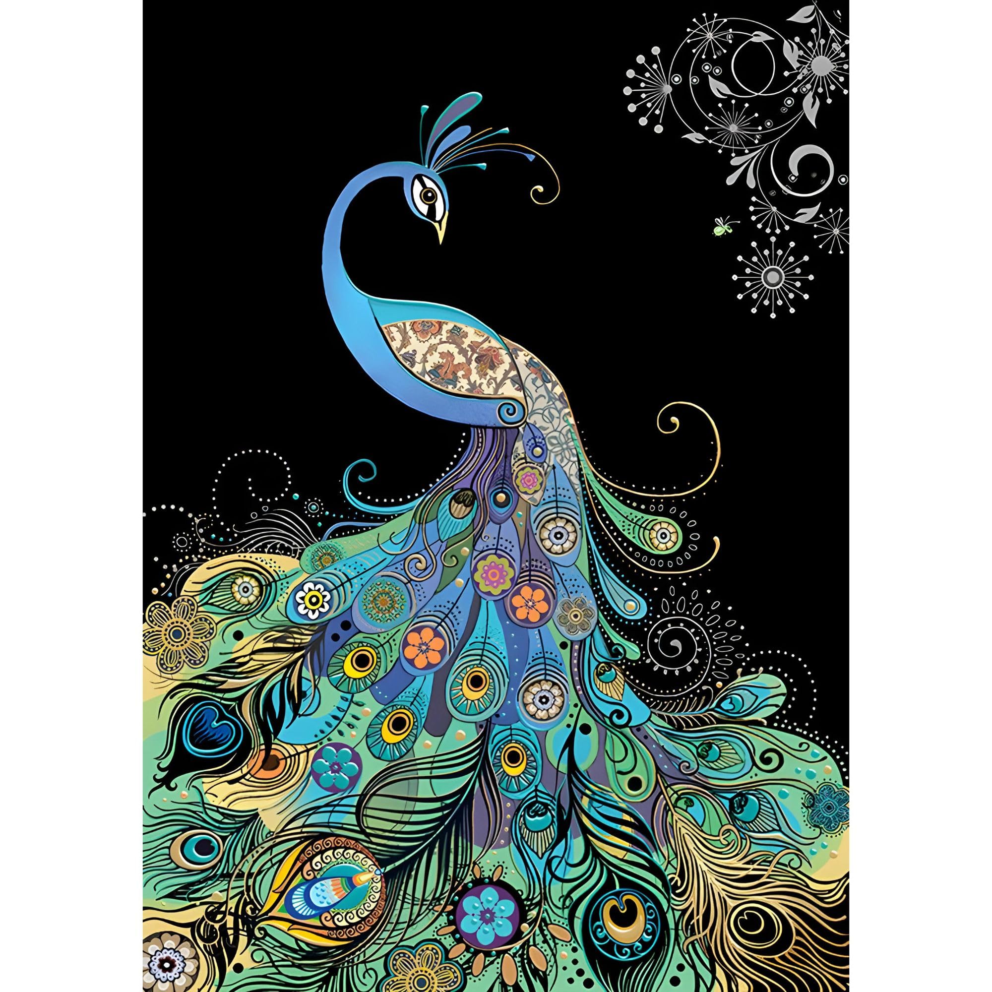 Bug Art Blank Greeting Card - Jewel Range - Elegant Peacock