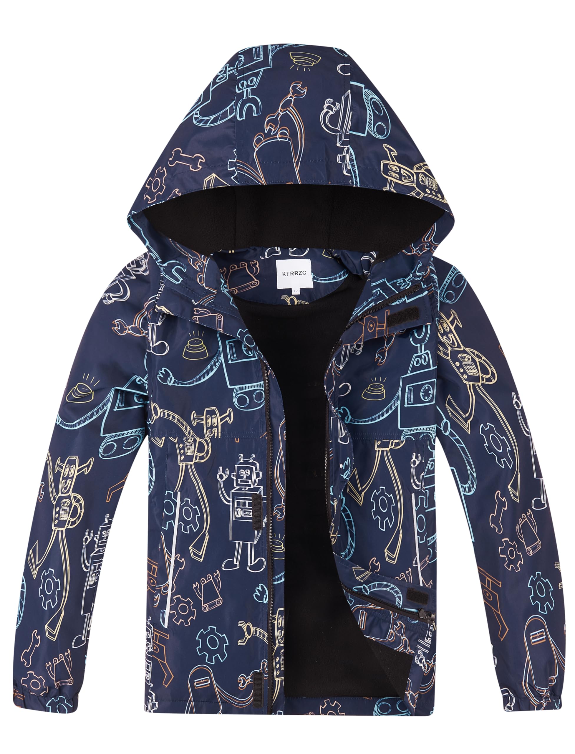 Boys Girls Waterproof Hooded Jackets Fleece Lined Rain Jackets