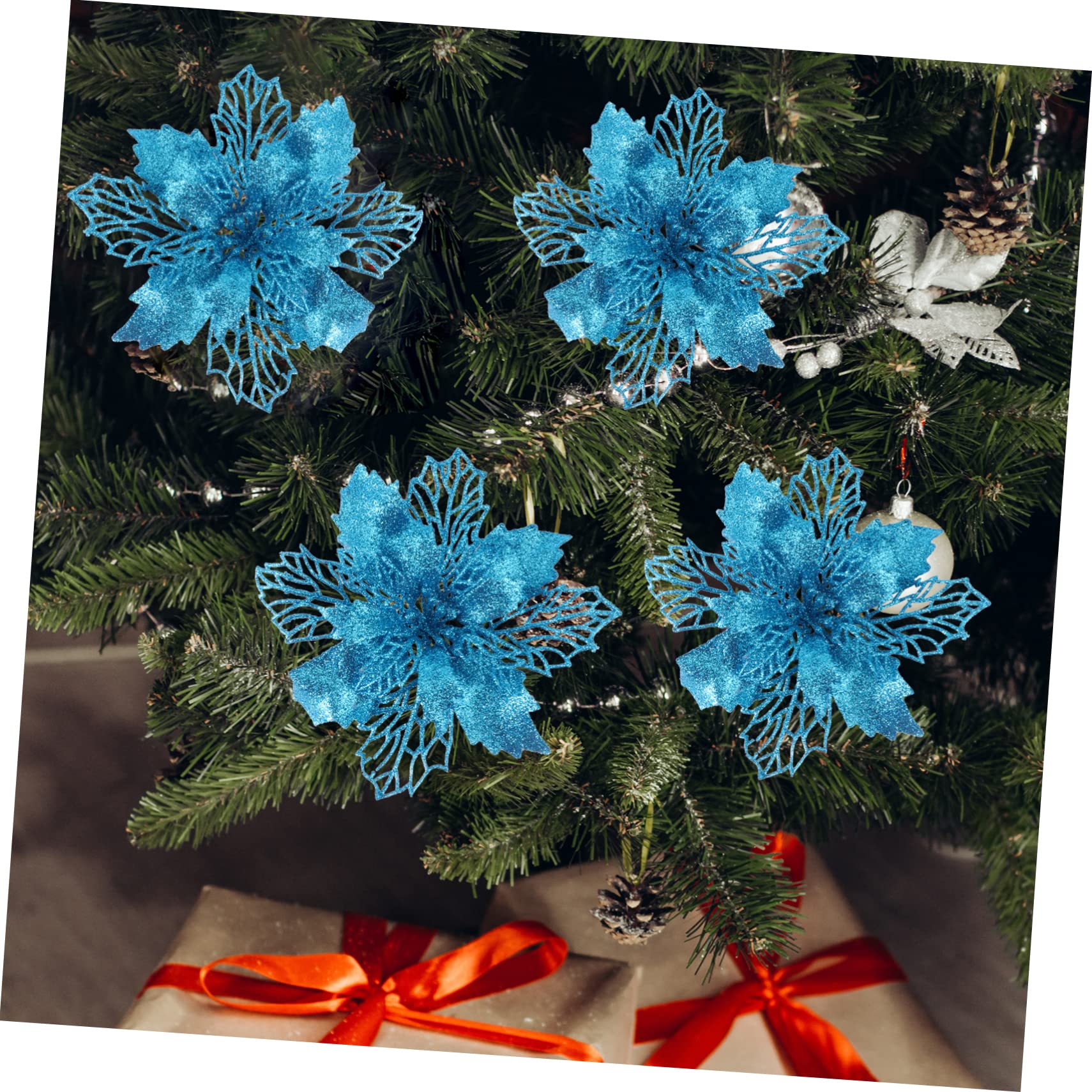 OUNONA 3juegos Adornos Navideños De Flores Poinsettia Falsas Brillo para Decorar Árbol De Navidad y Espacios Festivos