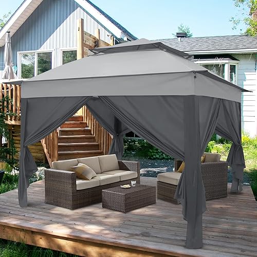 Miniatura 9 de COOS BAY Carpa Gazebo Instantáneo Desplegable de 11 x 11 pies con 4 Paredes Laterales, Refugio de Toldo para Exteriores con Bolsa de Transporte,