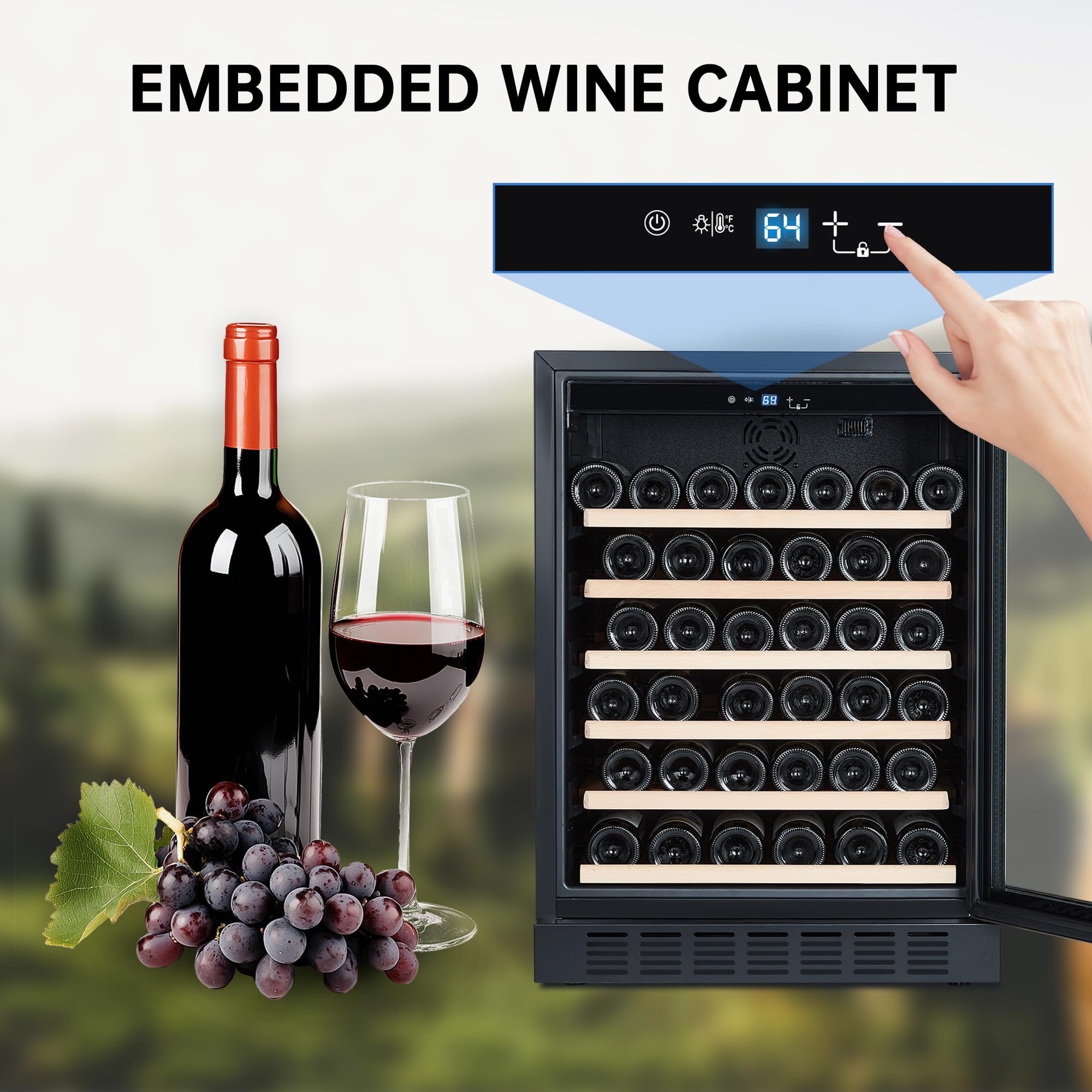 24'' Wine fridge - 46 Bottle Capacity wine cooler refrigerator, Stable Temperature Control, Digital Control Panel, Stainless Steel & Tempered Glass, Safety Lock,Lockable Wine Cellar for Home, Bar