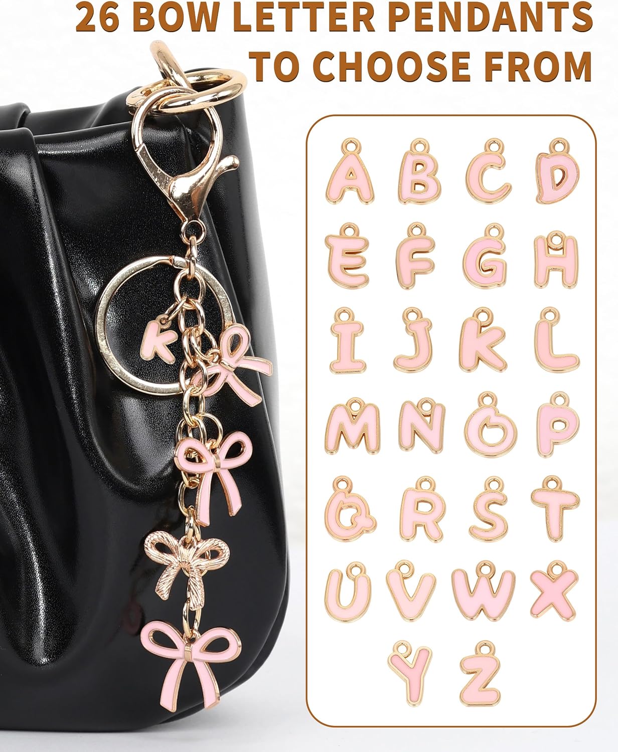 Bow Purse Charms Keychain - Pink Bow Alphabet Letter Key Chain, Bag Charms Wallet - Image 3
