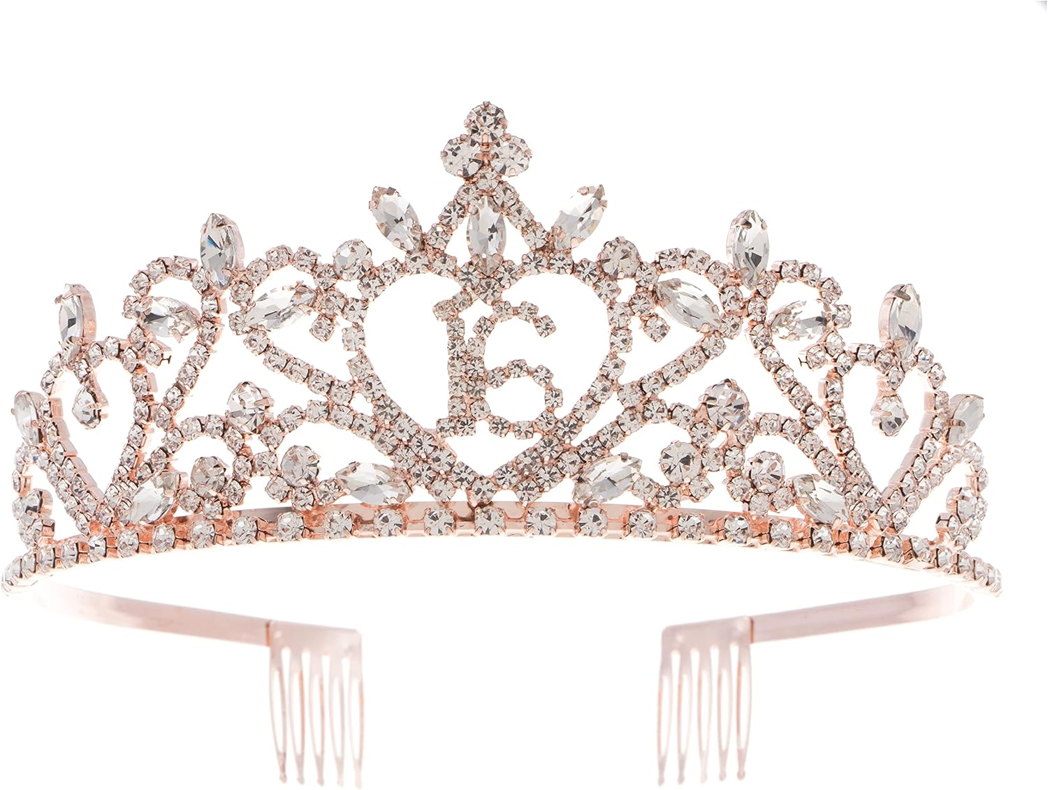 Ella Celebration 16 Tiara Rose Gold 16th Birthday Sweet 16 Party Crown (Rose Gold)