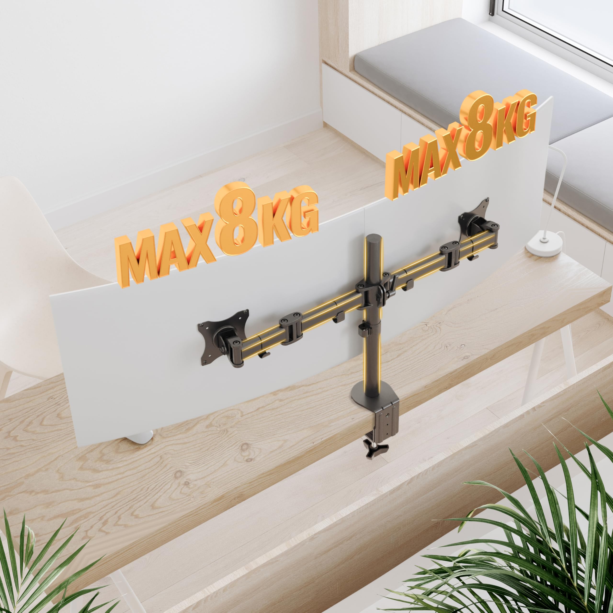 RICOO TS5811 Dual Support Écran PC 2 Écrans 13 17 19 22 24 27 Pouces Orientable Inclinable Rotatif Universel Fixation Bureau Pince de Table VESA 75x75 100x100