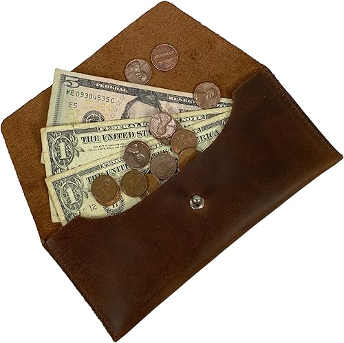 Miniatura 4 de Heather's, Bolsa de utilidad larga hecha a mano de cuero de grano completo - Cartera elegante para transportar y almacenar efectivo, monedas,