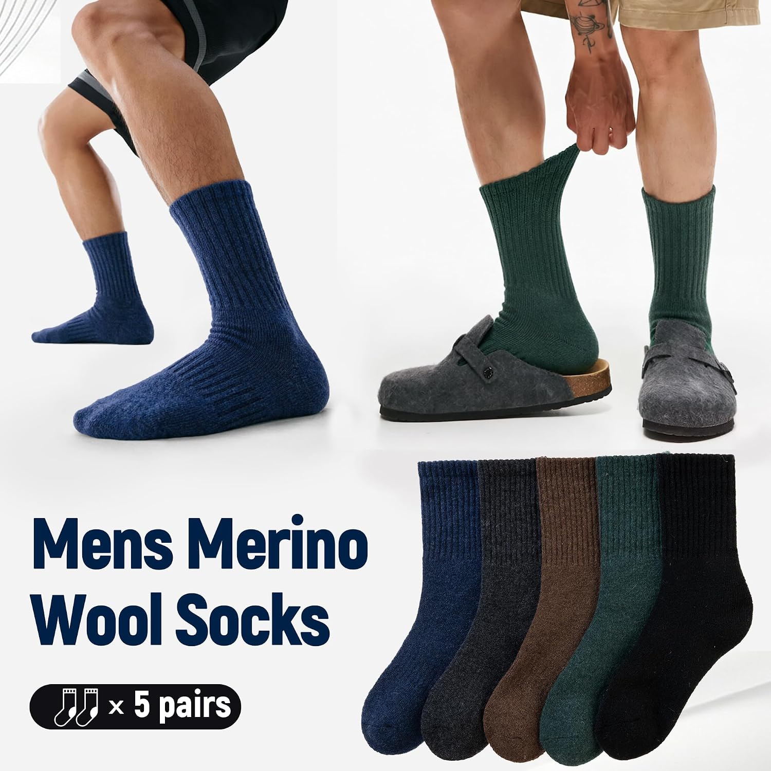 DoSmart Mens Merino Wool Socks Thermal Warm Thick Cushion Winter Boot Crew Socks for Hiking Work 5 Pairs
