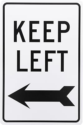 NMC TM28G KEEP LEFT Sign – 12 in. x 18 in. High Intensity Reflective Aluminum Traffic Safety Sign with Black Arrow Graphic, Text on White Base