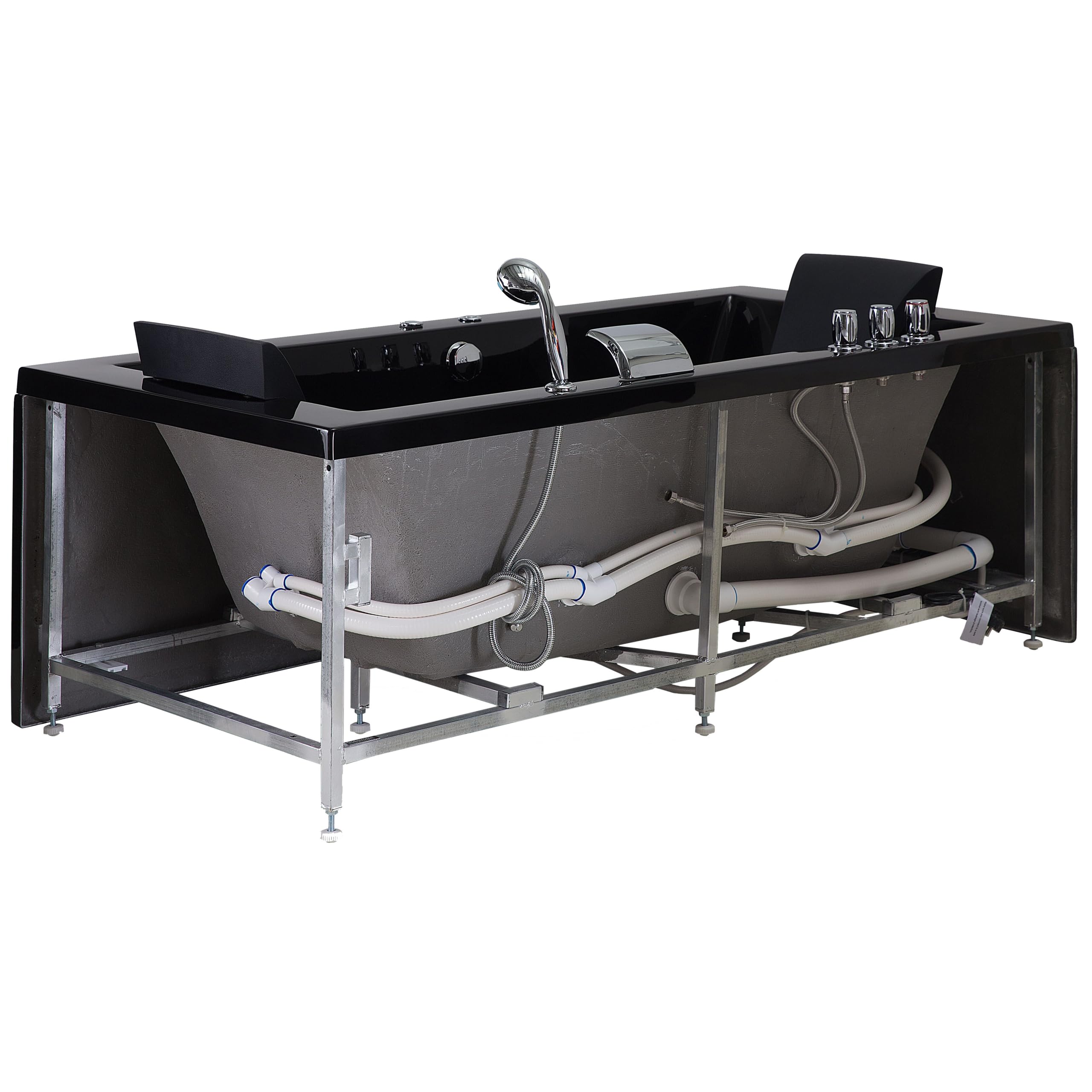 Baignoire d'Angle Gauche Balnéo Noire Rectangulaire 2 places avec Leds Varadero